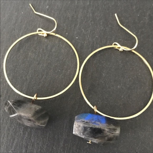 Gold toned hoop earrings with Aventurine - Picture 8 of 8